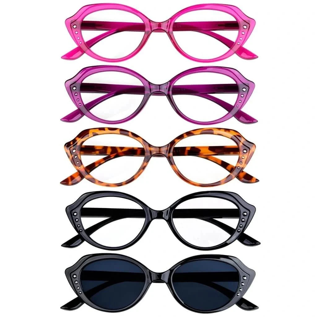 5 Pack Cat-eye Reading Glasses Stylish Readers R2124