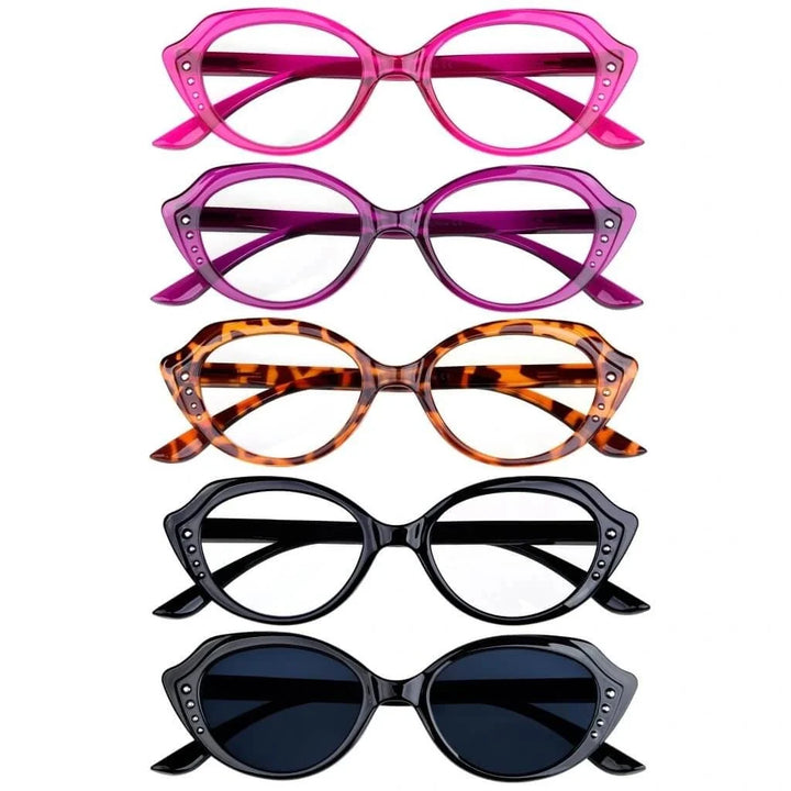 5 Pack Cat-eye Reading Glasses Stylish Readers R2124