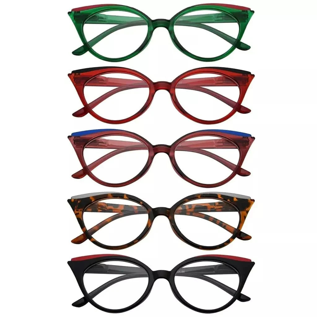 5 Pack Cat-eye Reading Glasses Trendy Readers R2125