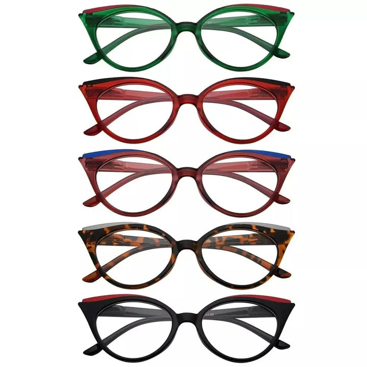 5 Pack Cat-eye Reading Glasses Trendy Readers R2125