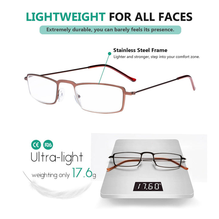 5 Pack Rectangle Reading Glasses Stainless Steel