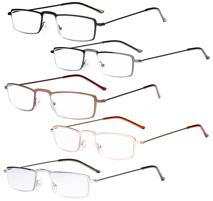 5 Pack Rectangle Reading Glasses Stainless Steel