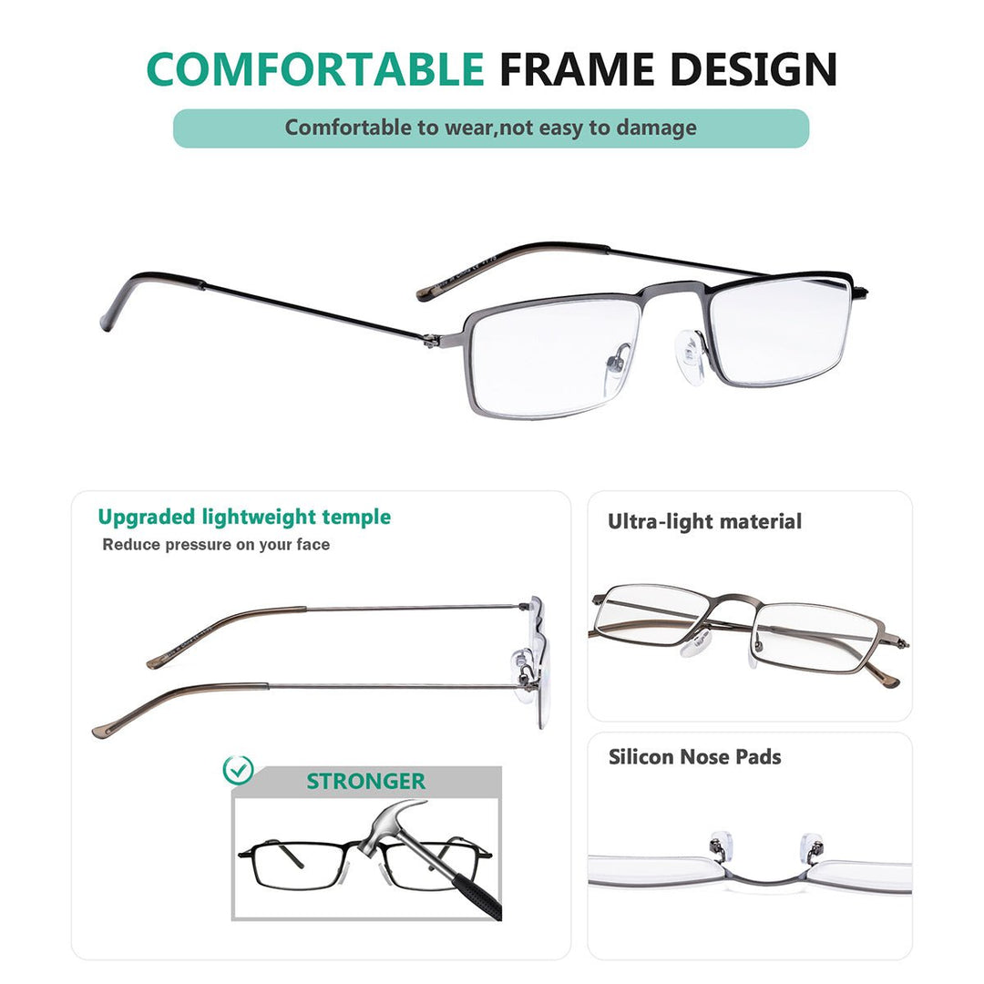 5 Pack Rectangle Reading Glasses Stainless Steel