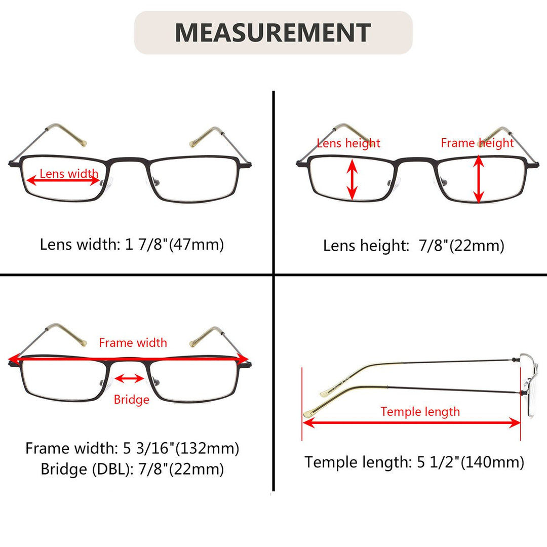 5 Pack Rectangle Reading Glasses Stainless Steel