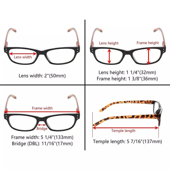 5 Pack Classic Reading Glasses Rectangular Readers R019