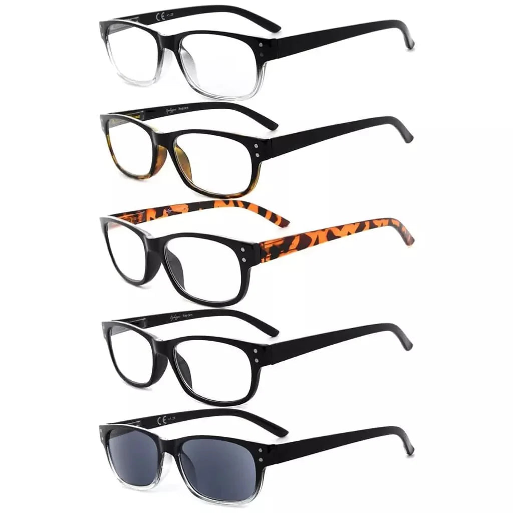 5 Pack Classic Reading Glasses Rectangular Readers R019