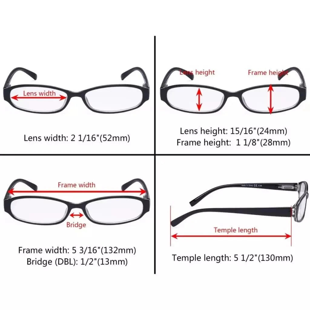 5 Pack Classic Small Reading Glasses Narrow Lens R9104K