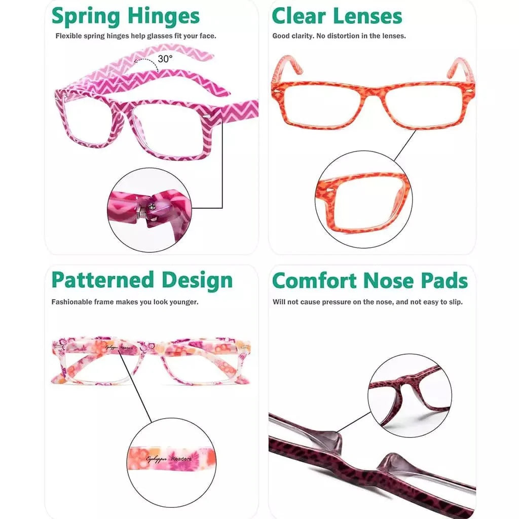 5 Pack Colorful Patterned Reading Glasses Fashionable Readers R066