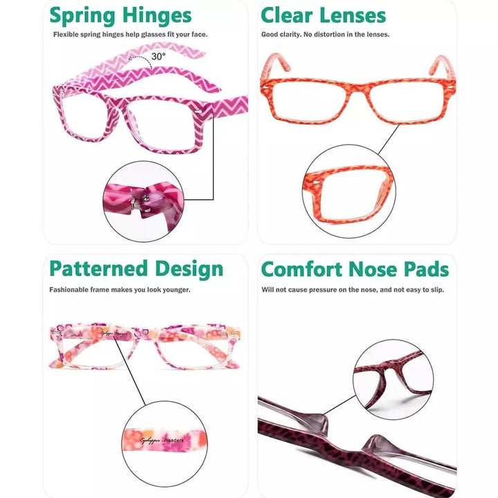 5 Pack Colorful Patterned Reading Glasses Fashionable Readers R066