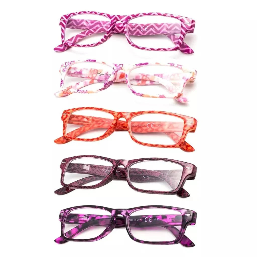 5 Pack Colorful Patterned Reading Glasses Fashionable Readers R066