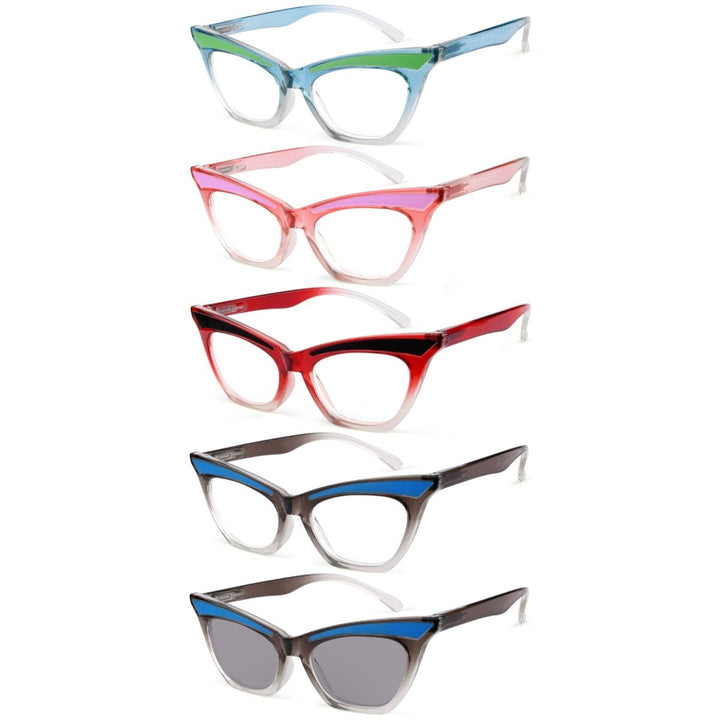 5 Pack Cat-eye Reading Glasses Cute Readers R2132