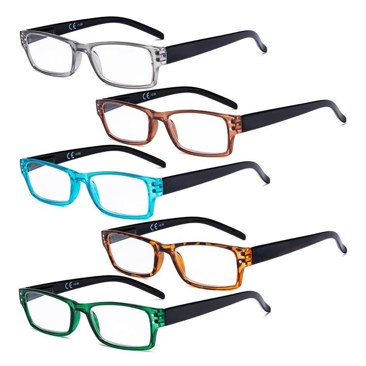 5 Pack Rectangle Reading Glasses R012N