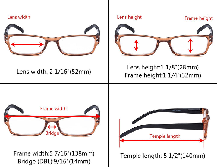 5 Pack Rectangle Reading Glasses R012N