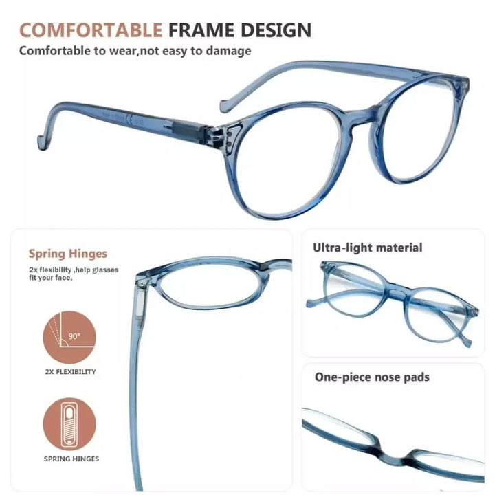 5 Pack Elegant Reading Glasses Round Readers R9115C