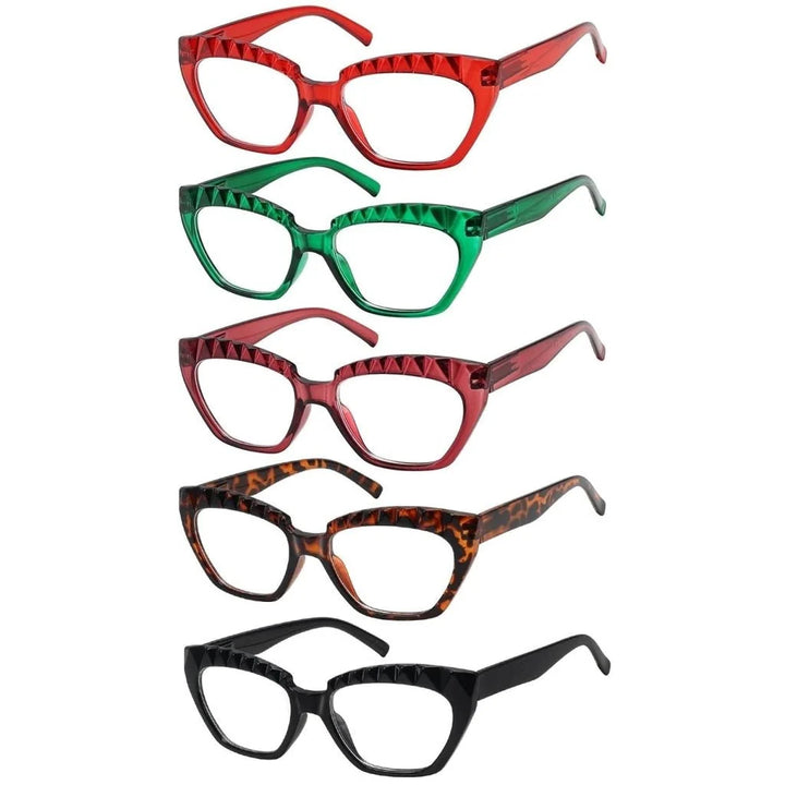 5 Pack Women’s Cat Eye Reading Glasses, Stylish Vintage Readers with Spring Hinges R2133