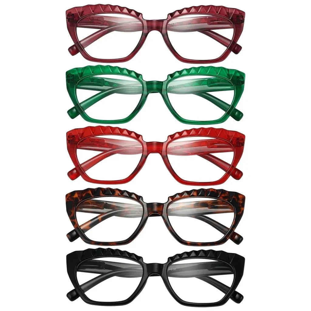 5 Pack Women’s Cat Eye Reading Glasses, Stylish Vintage Readers with Spring Hinges R2133