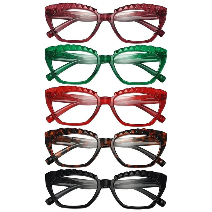 5 Pack Women’s Cat Eye Reading Glasses, Stylish Vintage Readers with Spring Hinges R2133