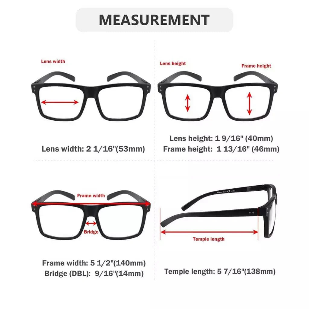 5 Pack Fashionable Large Frame Reading Glasses Rectangle Readers R2142