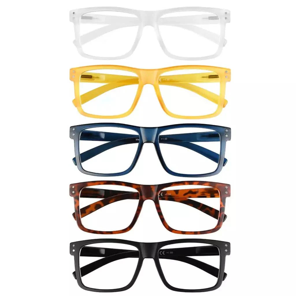 5 Pack Fashionable Large Frame Reading Glasses Rectangle Readers R2142