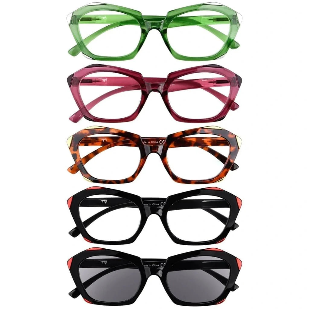 5 Pack Fashionable Reading Glasses Polygon Readers R2129