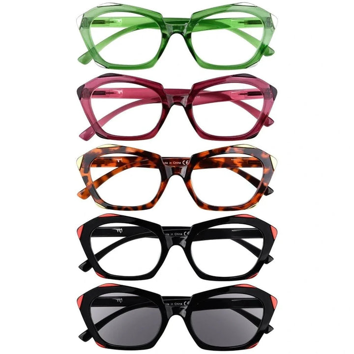 5 Pack Fashionable Reading Glasses Polygon Readers R2129