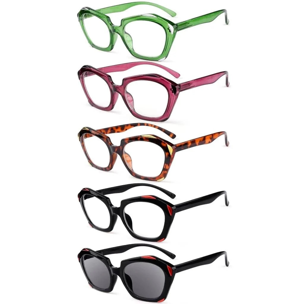5 Pack Fashionable Reading Glasses Polygon Readers R2129