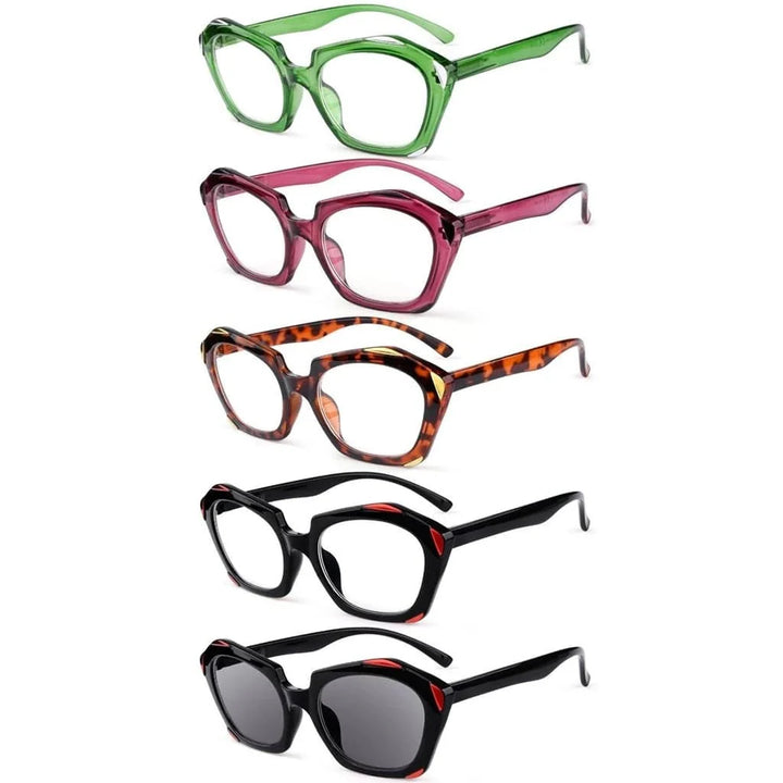 5 Pack Fashionable Reading Glasses Polygon Readers R2129