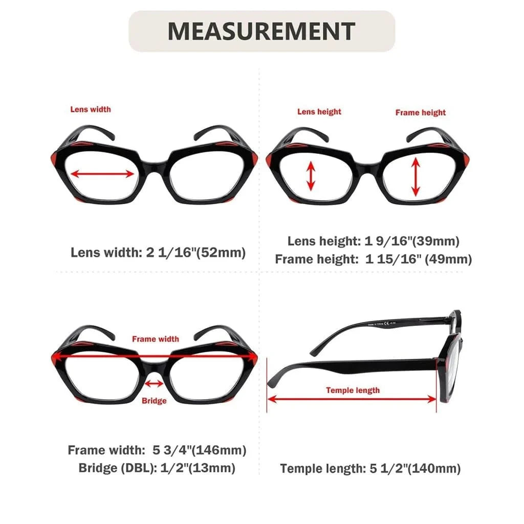 5 Pack Fashionable Reading Glasses Polygon Readers R2129
