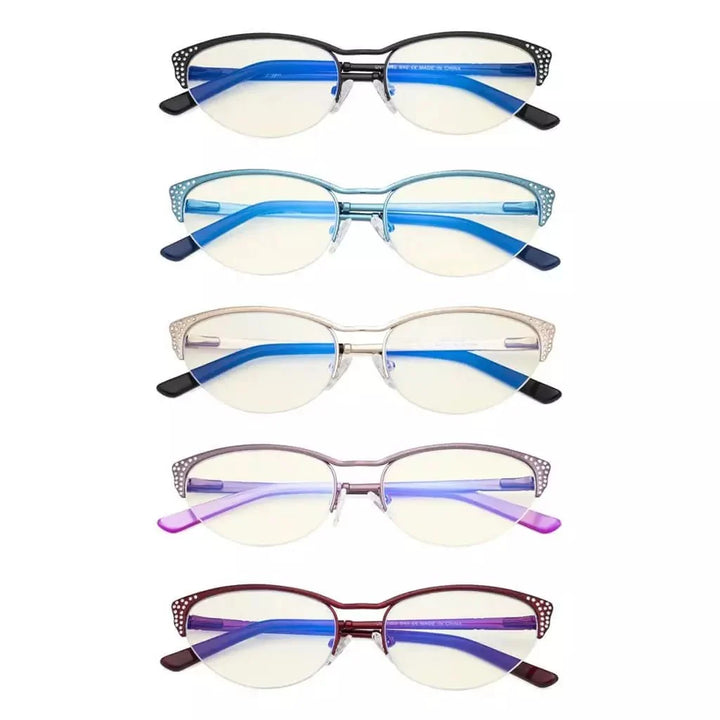 5 Pack Half-rim Cat-eye Blue Light Filter Eyeglasses UV17002