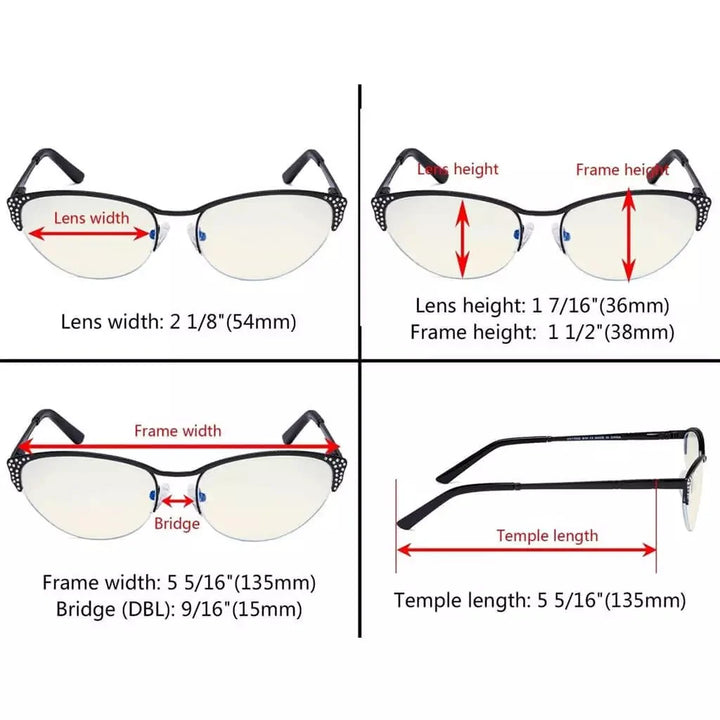 5 Pack Half-rim Cat-eye Blue Light Filter Eyeglasses UV17002