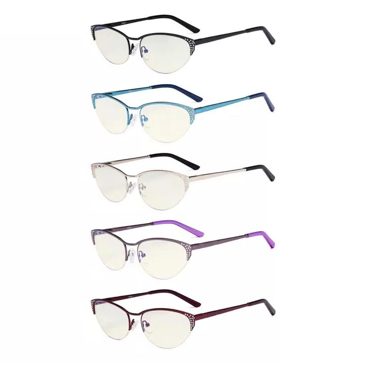 5 Pack Half-rim Cat-eye Blue Light Filter Eyeglasses UV17002