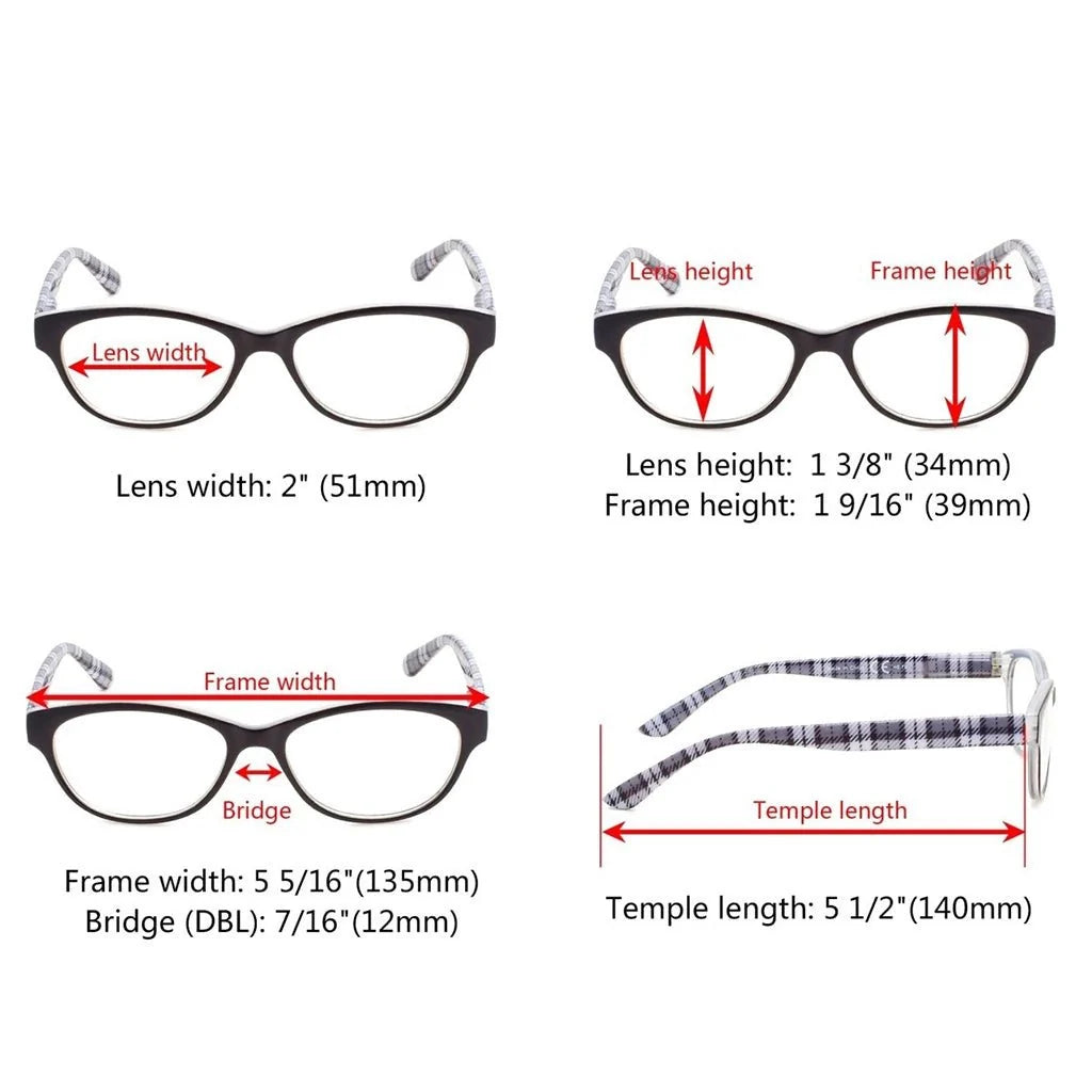 5 Pack Ladies Patterned Design Cat-eye Reading Glasses R074S