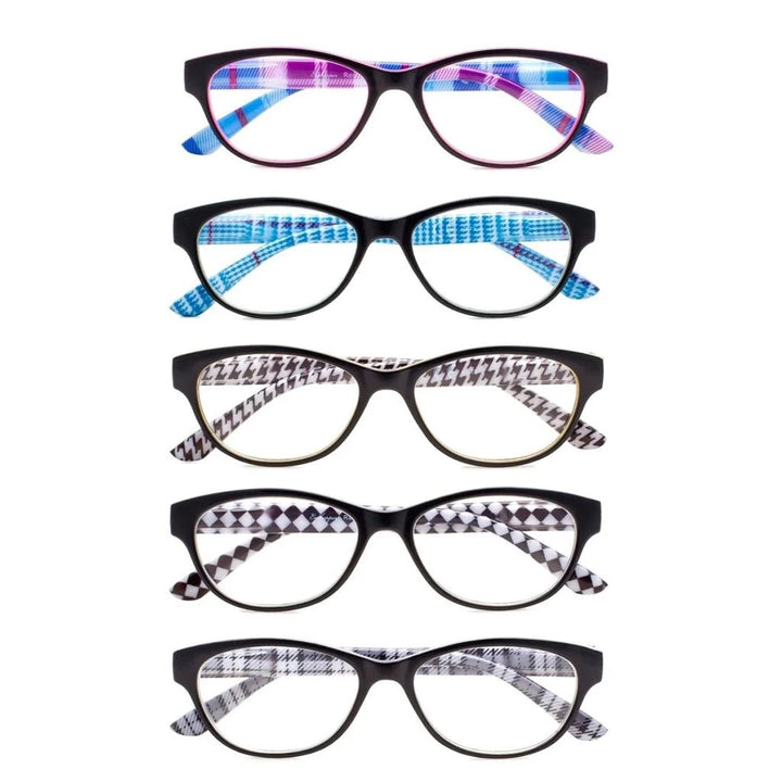 5 Pack Ladies Patterned Design Cat-eye Reading Glasses R074S