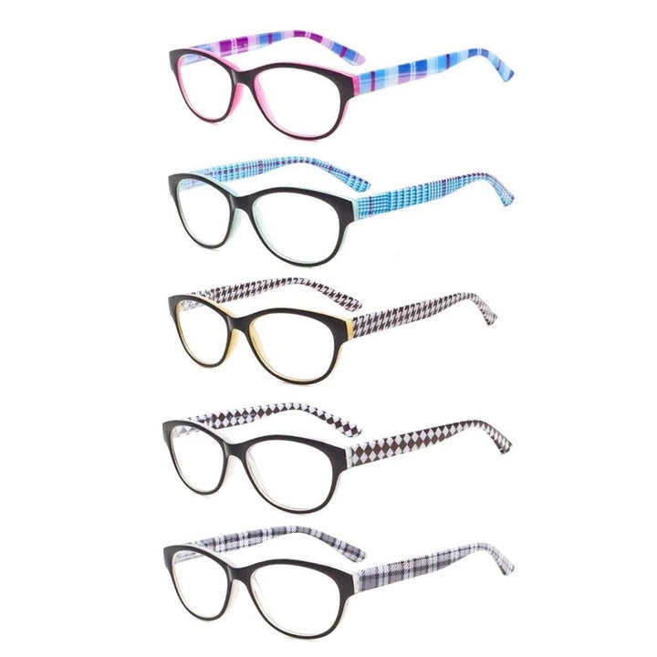 5 Pack Ladies Patterned Design Cat-eye Reading Glasses R074S