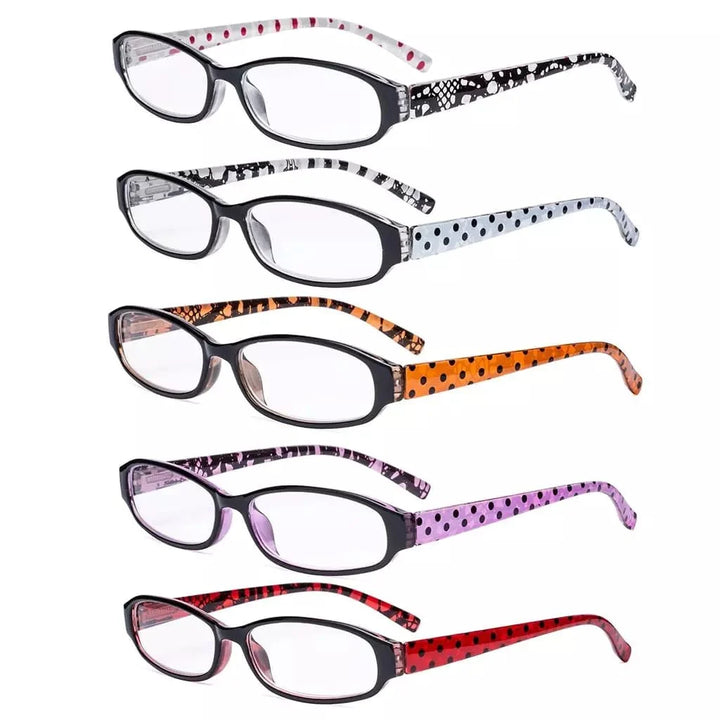 5 Pack Ladies Reading Glasses with Polka Dots Arms R9104P