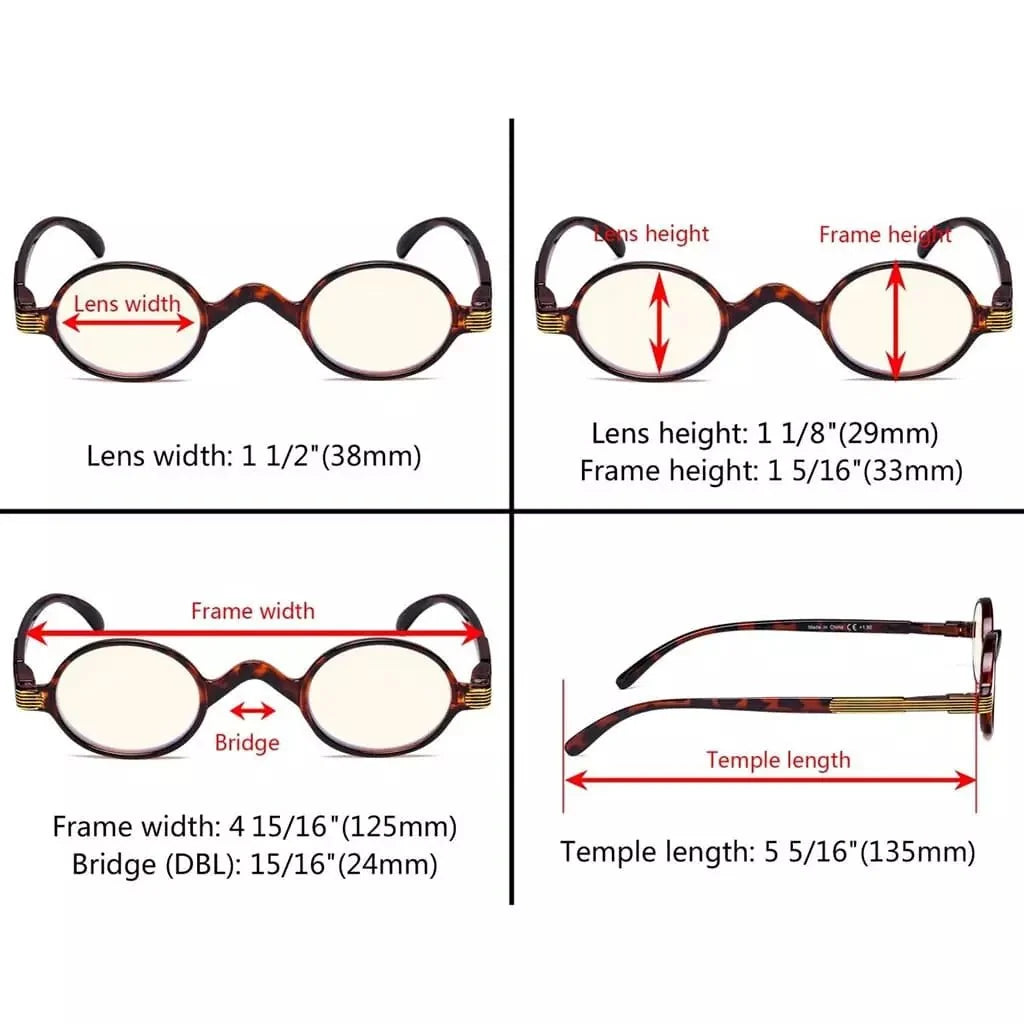 5 Pack Oval Classic Vintage Blue Light Glasses UVR077X