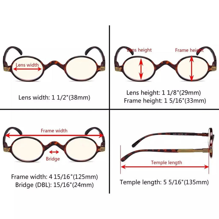 5 Pack Oval Classic Vintage Blue Light Glasses UVR077X