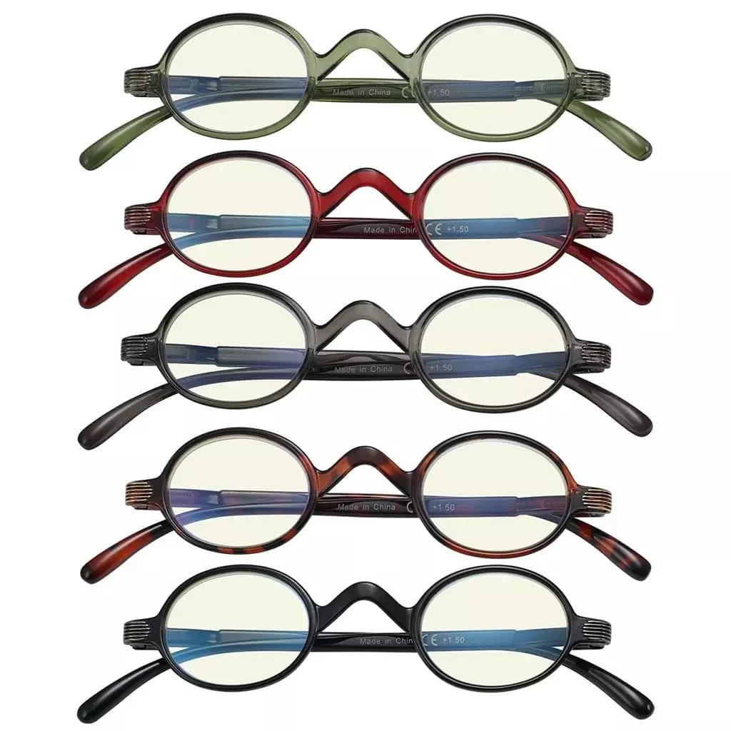 5 Pack Oval Classic Vintage Blue Light Glasses UVR077X