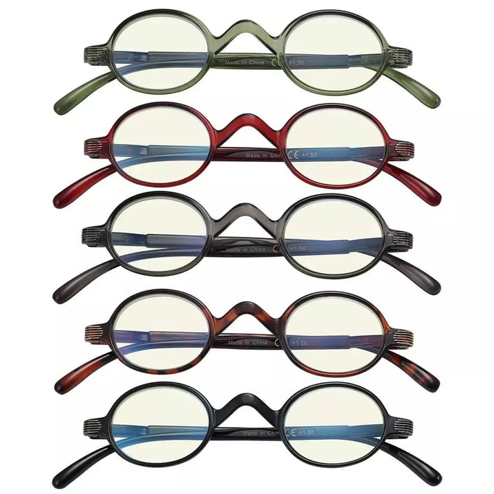 5 Pack Oval Classic Vintage Blue Light Glasses UVR077X