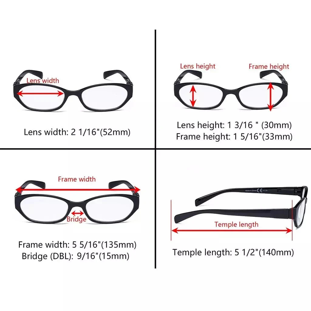 5 Pack Oval Fashion Reading Glasses Include Sunglasses R9101