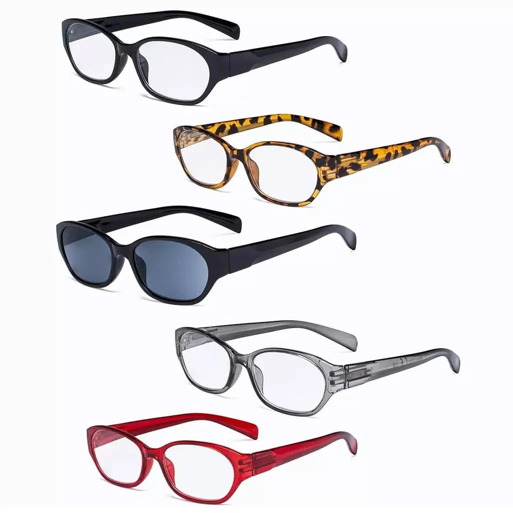 5 Pack Oval Fashion Reading Glasses Include Sunglasses R9101