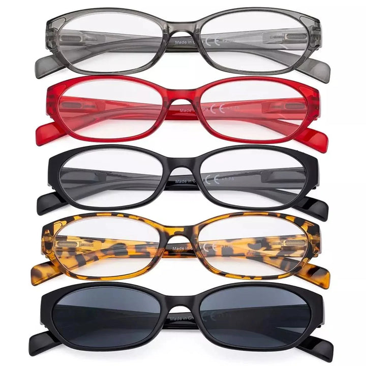 5 Pack Oval Fashion Reading Glasses Include Sunglasses R9101