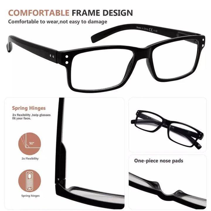 5 Pack Reading Glasses Retro Rectangle Readers R032-A