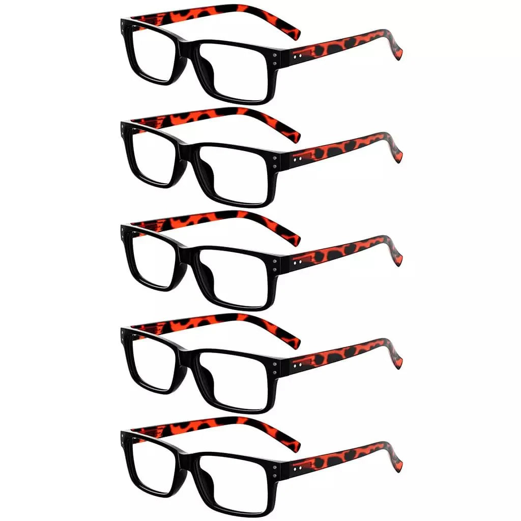5 Pack Reading Glasses Retro Rectangle Readers R032-A