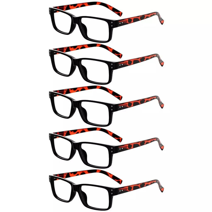 5 Pack Reading Glasses Retro Rectangle Readers R032-A