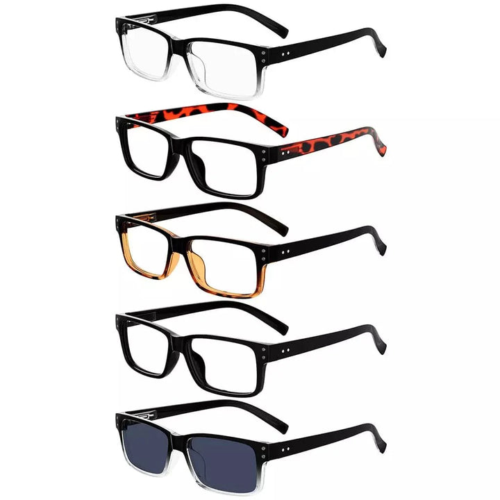 5 Pack Reading Glasses Retro Rectangle Readers R032-A