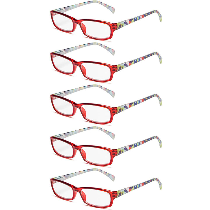 5 Pack Rectangle Reading Glasses with Pattern Temples RT1803