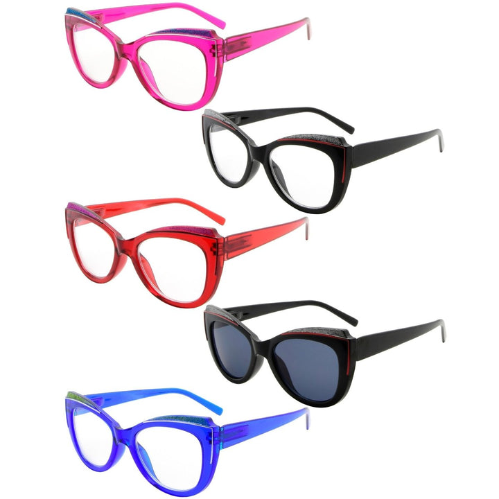 5 Pack Cat-eye Reading Glasses Charming Readers R2118