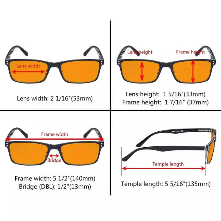 5 Pack Rectangle Blue Light Blocking Reading Glasses DS802