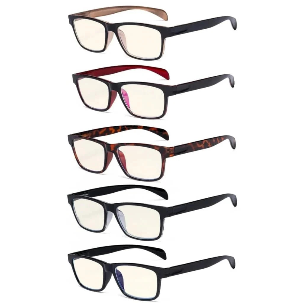 5 Pack Rectangle Blue Light Filter Reading Glasses UVR090